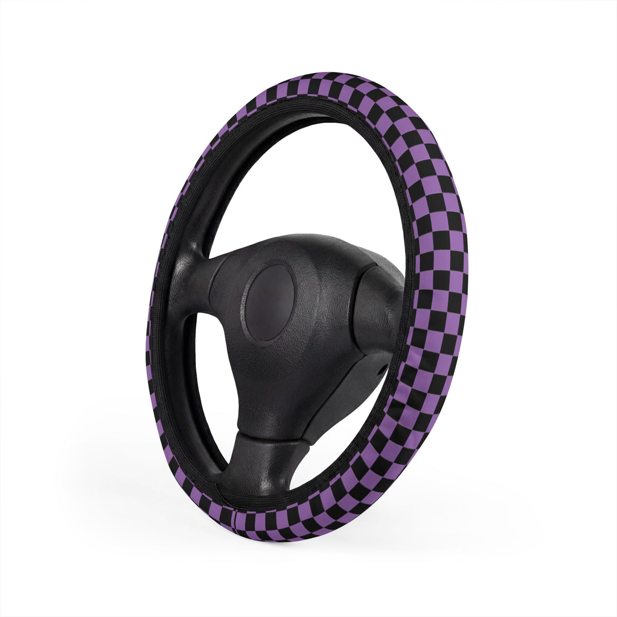 Black & Purple Checkered Steering Wheel Cover