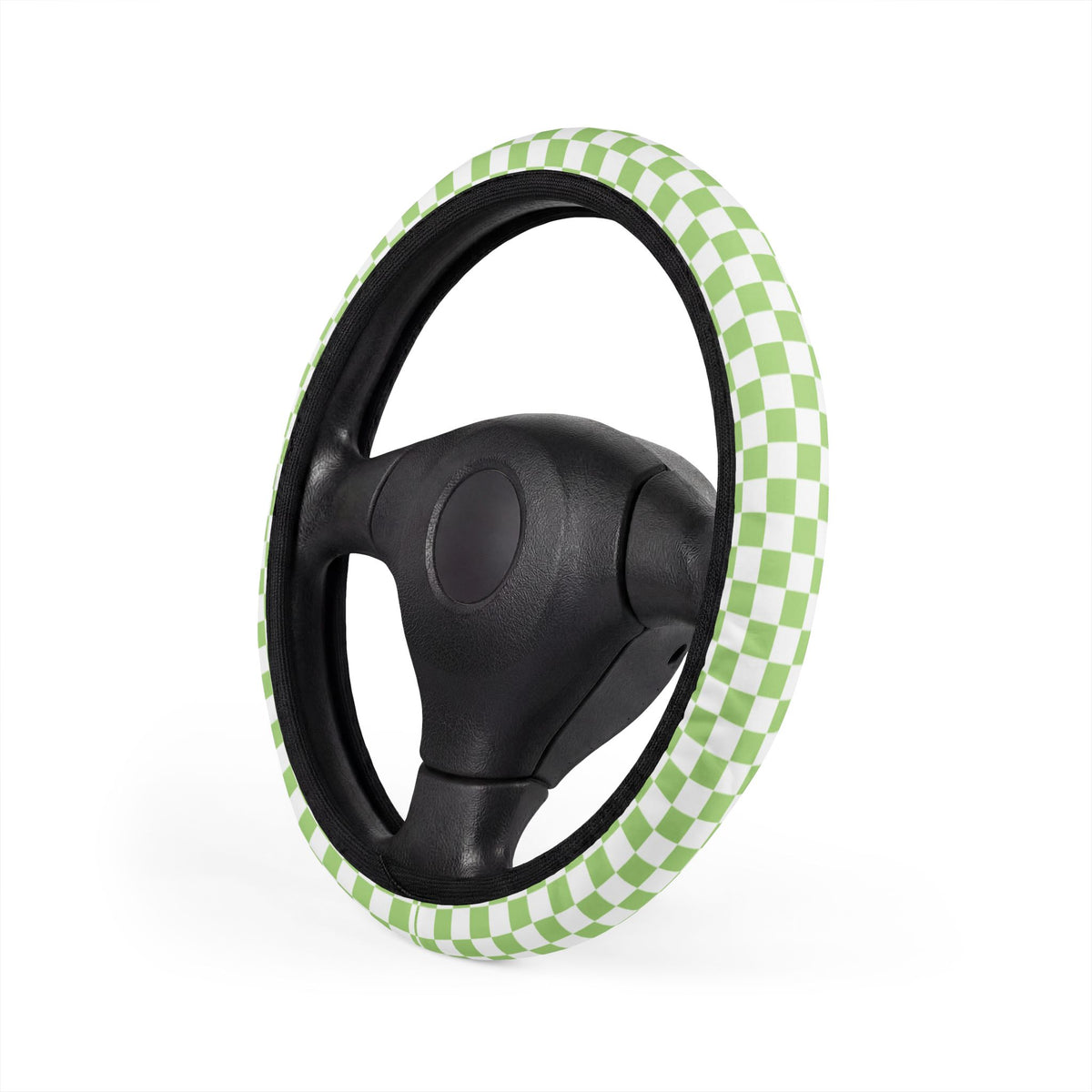 White & Green Checkered Steering Wheel Cover