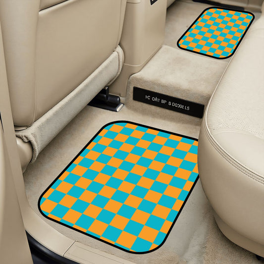 Blue & Orange Checkered Car Mats - Set of 2 - Rear