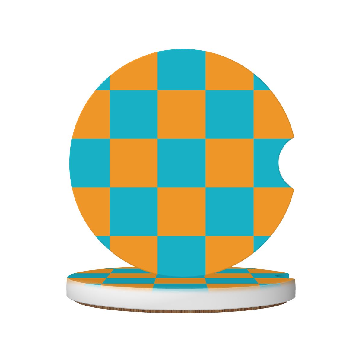 Blue & Orange Checkered Ceramic Coasters - Set of 2