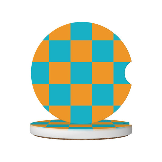 Blue & Orange Checkered Ceramic Coasters - Set of 2