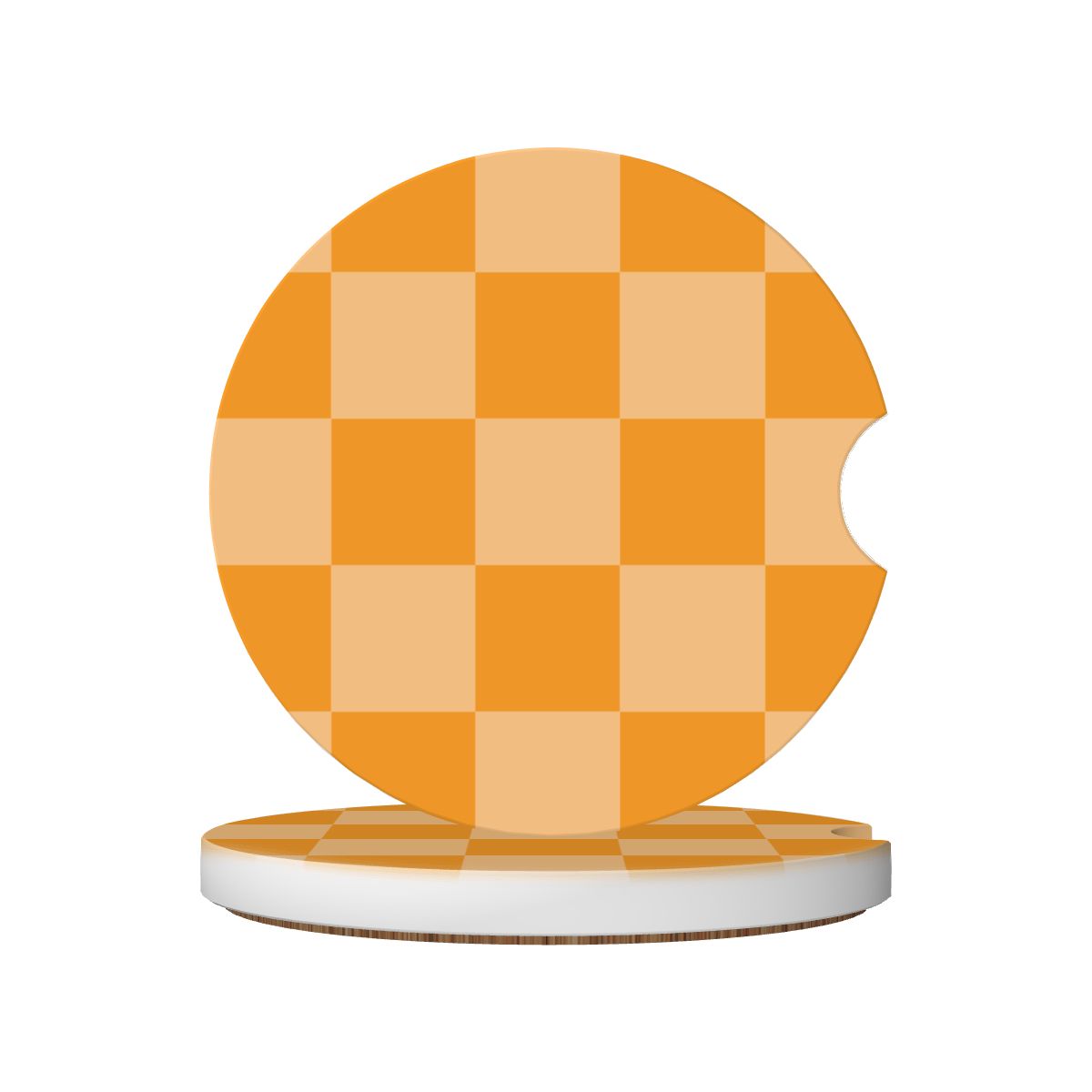 Orange Checkered Ceramic Coasters - Set of 2