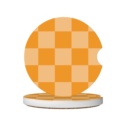 Orange Checkered Ceramic Coasters - Set of 2