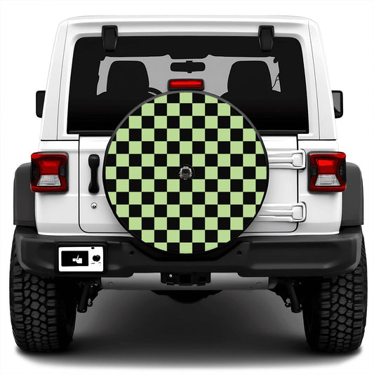 Black & Green Checkered Spare Tire Cover with Camera Hole