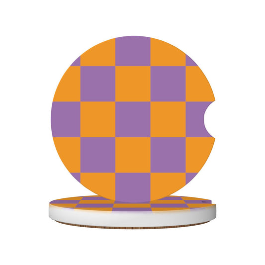 Orange & Purple Checkered Ceramic Coasters - Set of 2