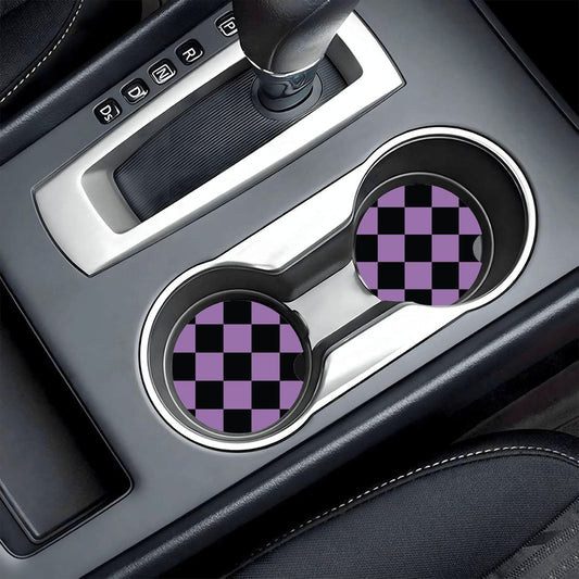 Black & Purple Checkered Ceramic Coasters - Set of 2