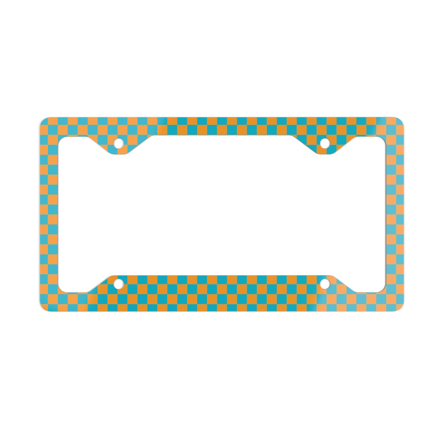 Blue & Orange Checkered Metal License Plate Frame
