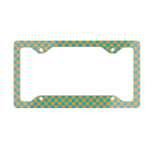 Blue & Orange Checkered Metal License Plate Frame
