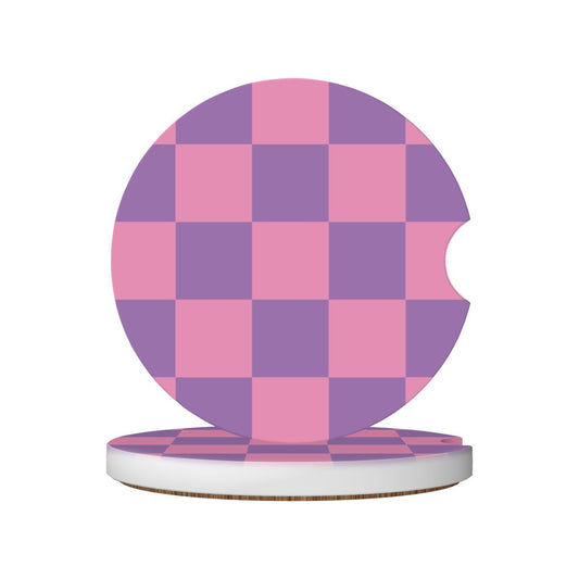Pink & Purple Checkered Ceramic Coasters - Set of 2