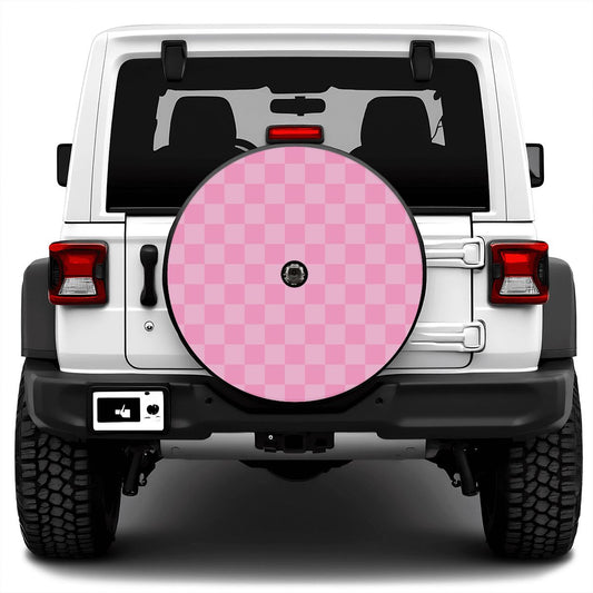 Pink Checkered Spare Tire Cover with Camera Hole