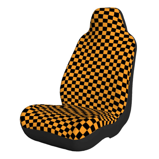 Black & Orange Checkered Car Seat Covers - Set of 2