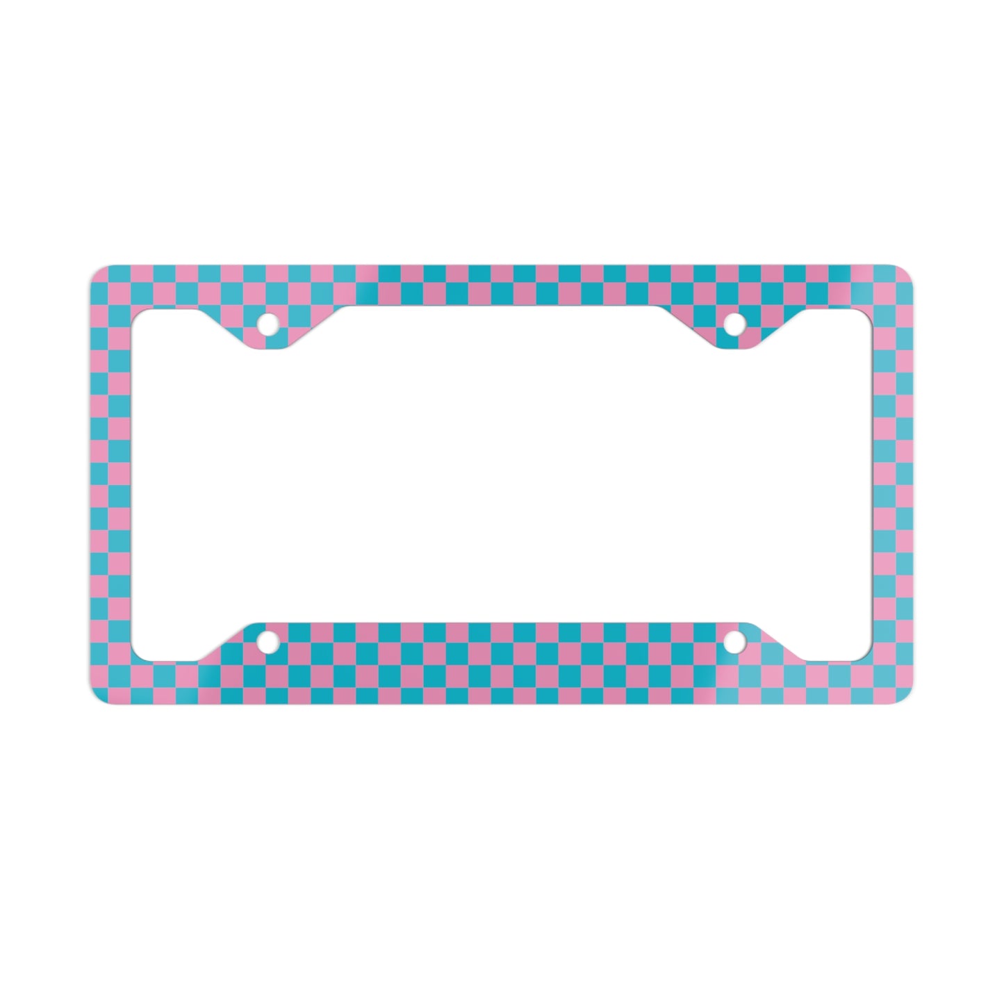 Pink & Blue Checkered Metal License Plate Frame