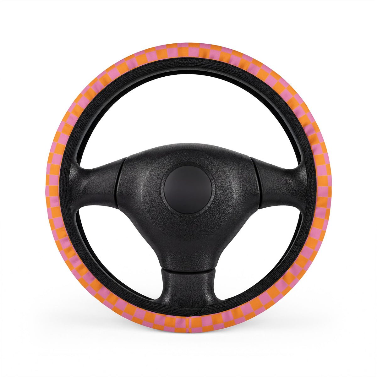 Pink & Orange Checkered Steering Wheel Cover