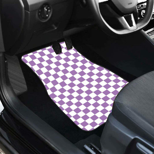 White & Purple Checkered Car Mats - Set of 2 - Front