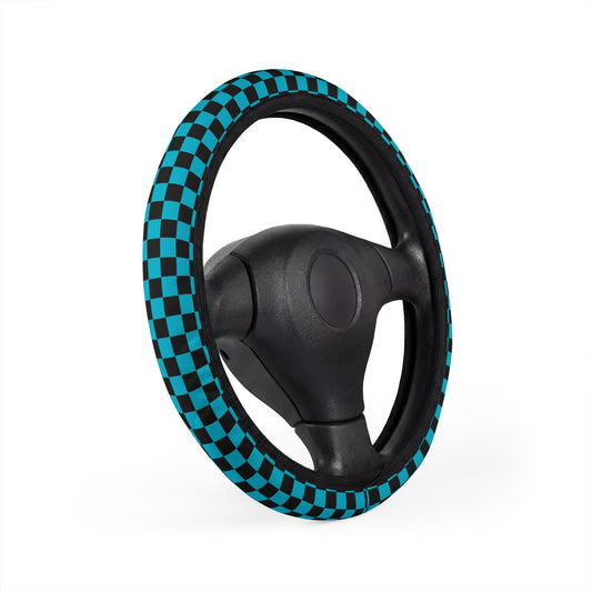 Black & Blue Checkered Steering Wheel Cover
