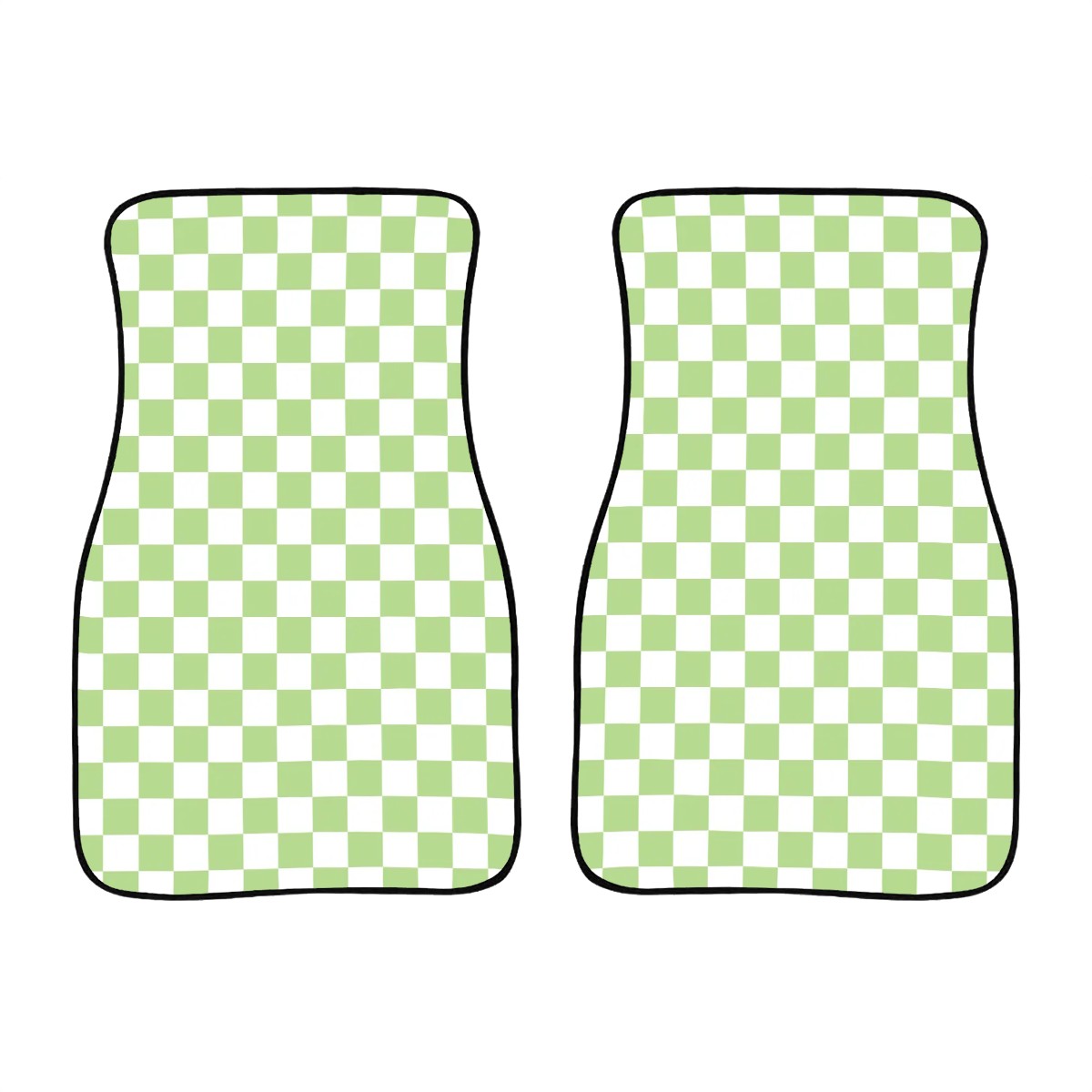 White & Green Checkered Car Mats - Set of 2 - Front