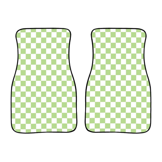 White & Green Checkered Car Mats - Set of 2 - Front