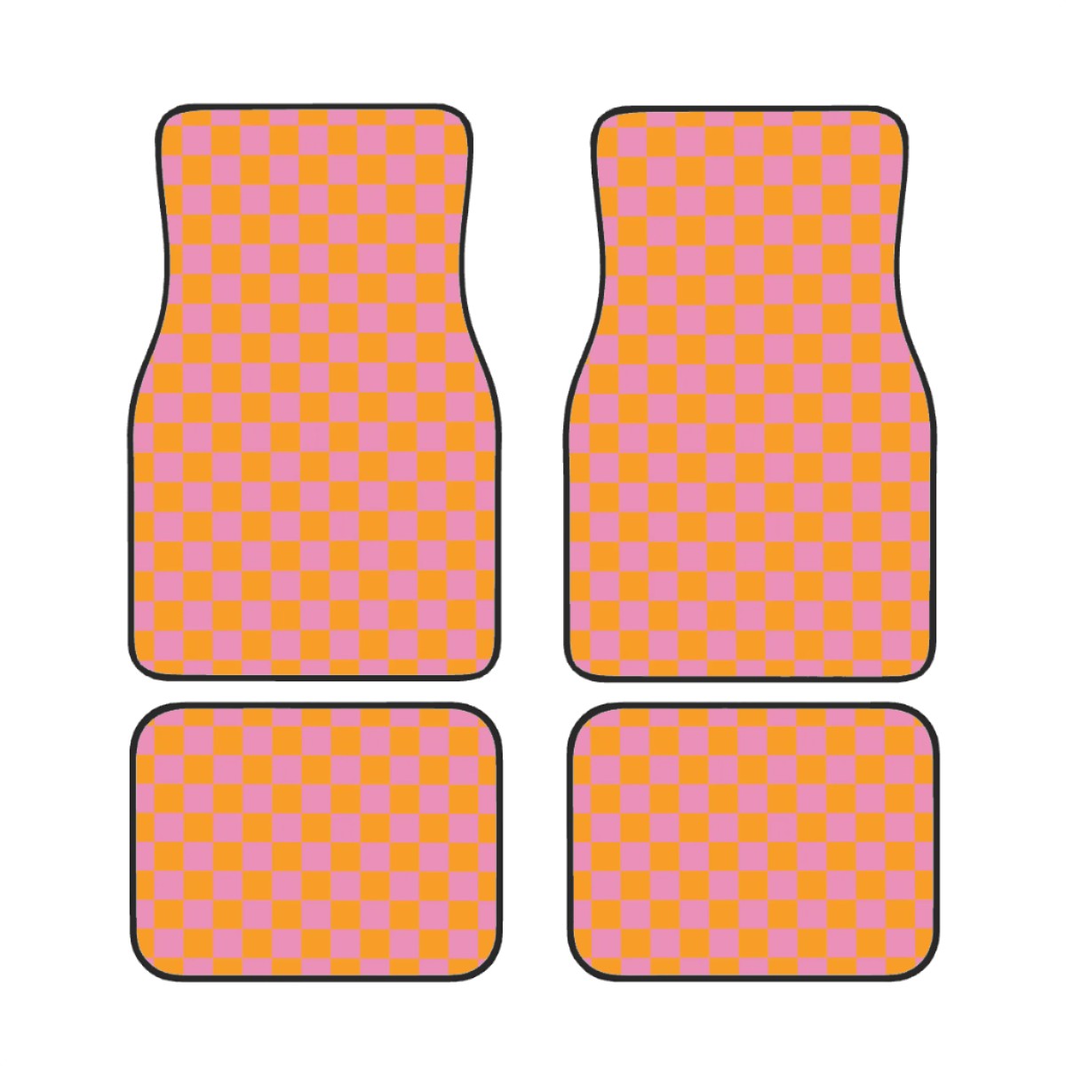 Pink & Orange Checkered Car Mats - Set of 4