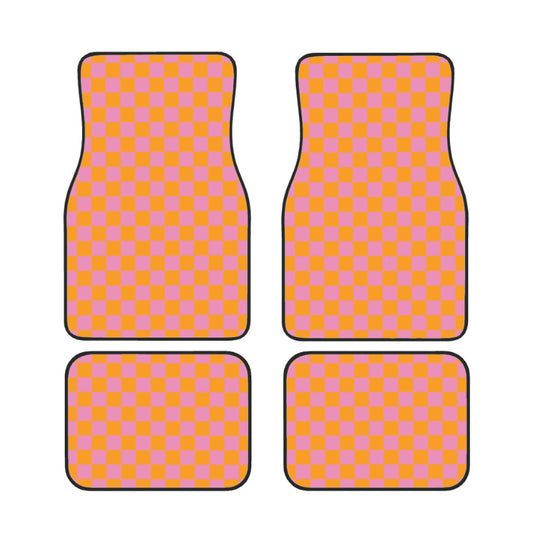 Pink & Orange Checkered Car Mats - Set of 4