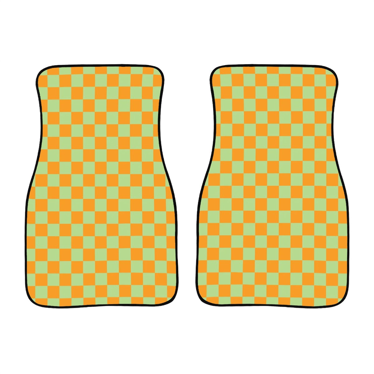 Orange & Green Checkered Car Mats - Set of 2 - Front