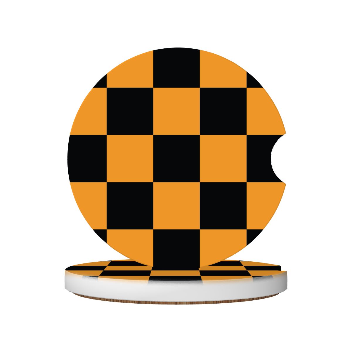 Black & Orange Checkered Ceramic Coasters - Set of 2