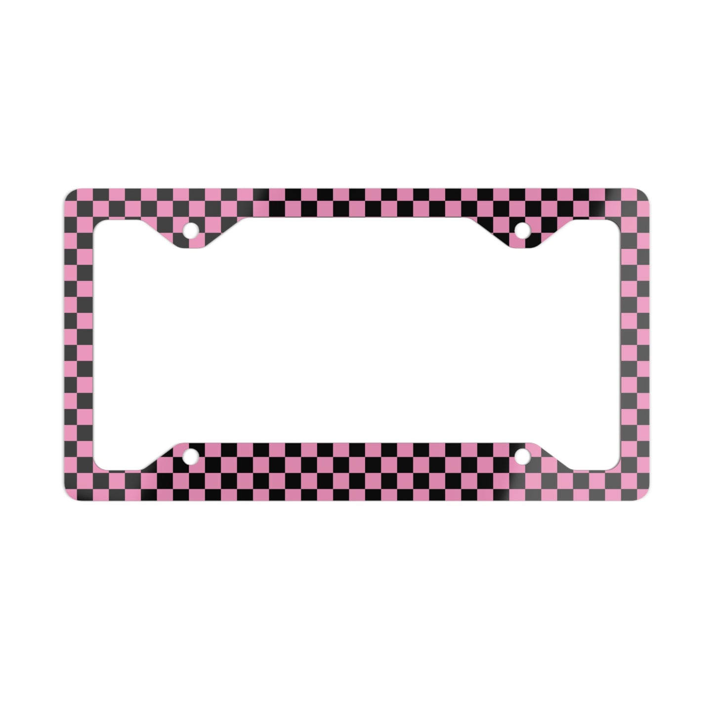 Black & Pink Checkered Metal License Plate Frame