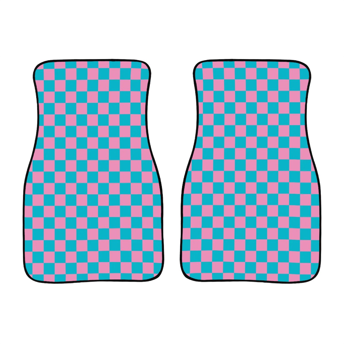 Pink & Blue Checkered Car Mats - Set of 2 - Front