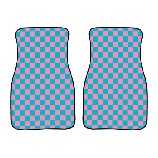 Pink & Blue Checkered Car Mats - Set of 2 - Front