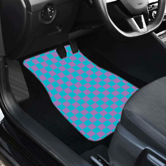 Blue & Purple Checkered Car Mats - Set of 2 - Front