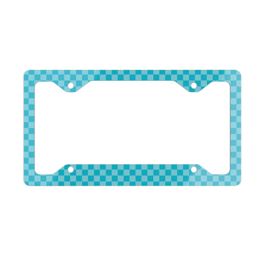 Blue Checkered Metal License Plate Frame