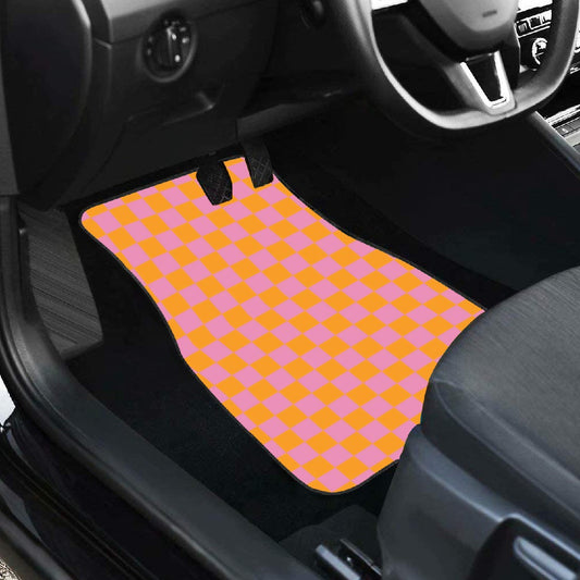 Pink & Orange Checkered Car Mats - Set of 2 - Front