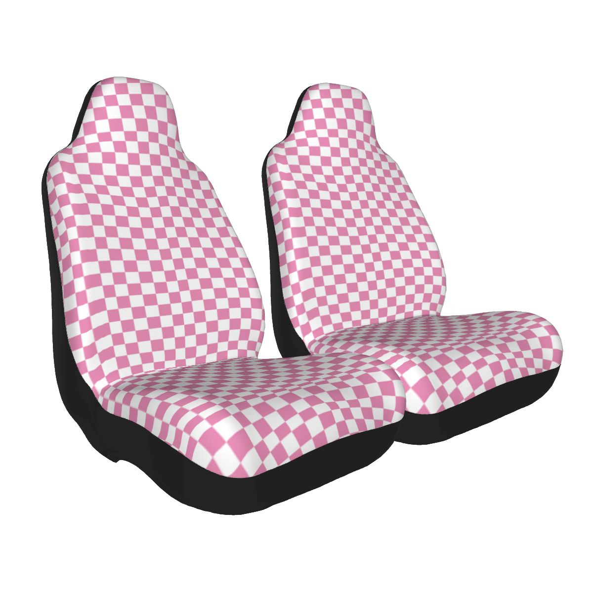 White & Pink Checkered Car Seat Covers - Set of 2