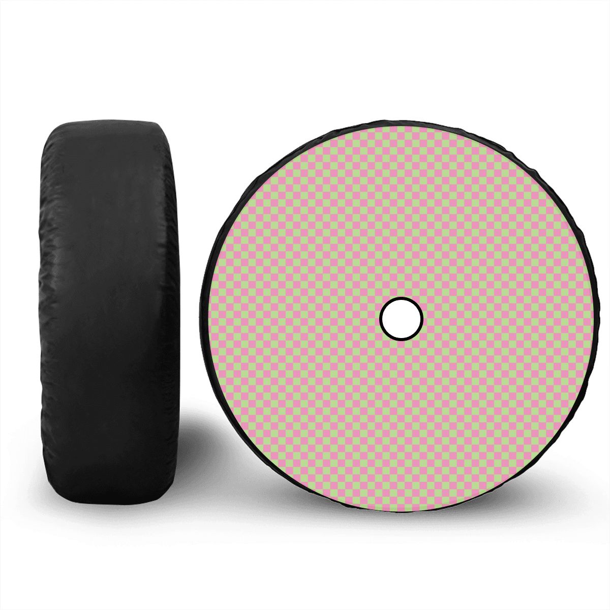 Pink & Green Mini Checkered Spare Tire Cover with Camera Hole