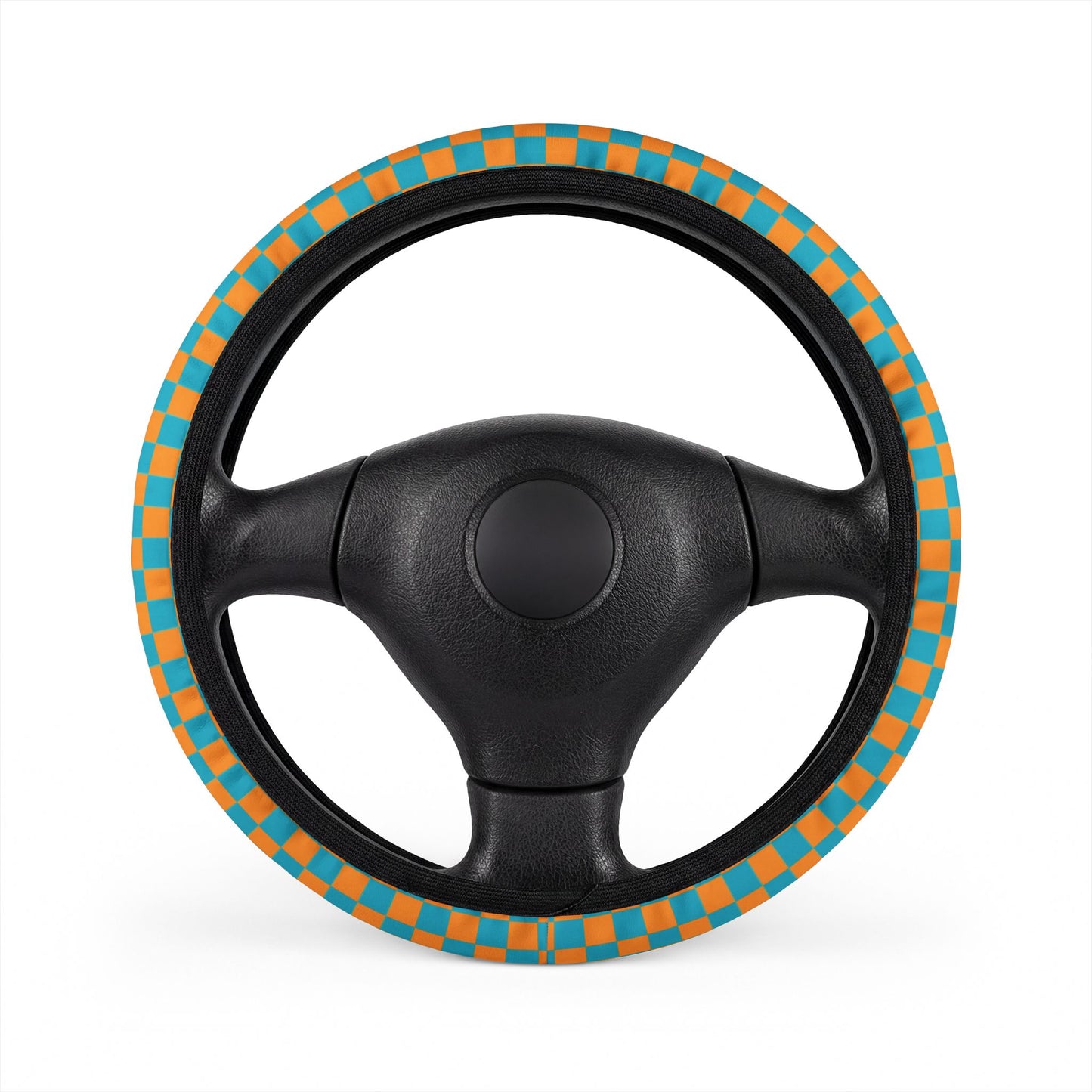 Blue & Orange Checkered Steering Wheel Cover