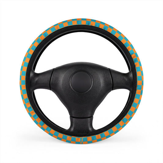 Blue & Orange Checkered Steering Wheel Cover