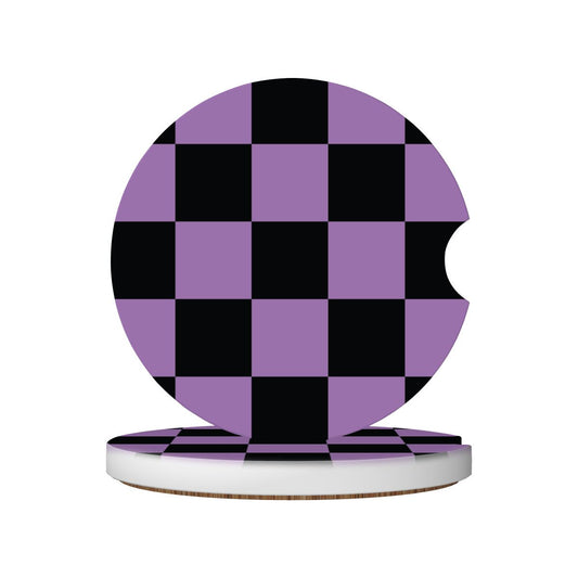 Black & Purple Checkered Ceramic Coasters - Set of 2