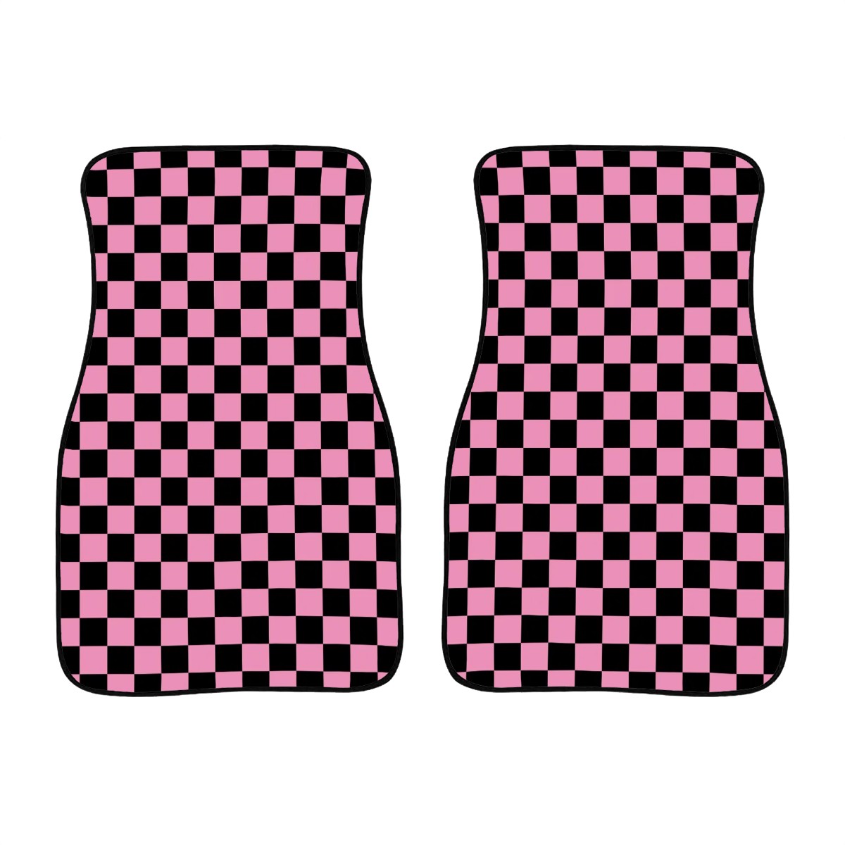 Black & Pink Checkered Car Mats - Set of 2 - Front