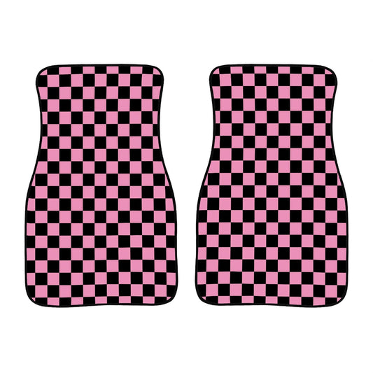 Black & Pink Checkered Car Mats - Set of 2 - Front