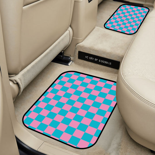 Pink & Blue Checkered Car Mats - Set of 2 - Rear