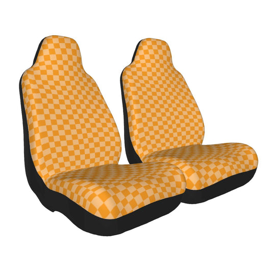 Orange Checkered Car Seat Covers - Set of 2