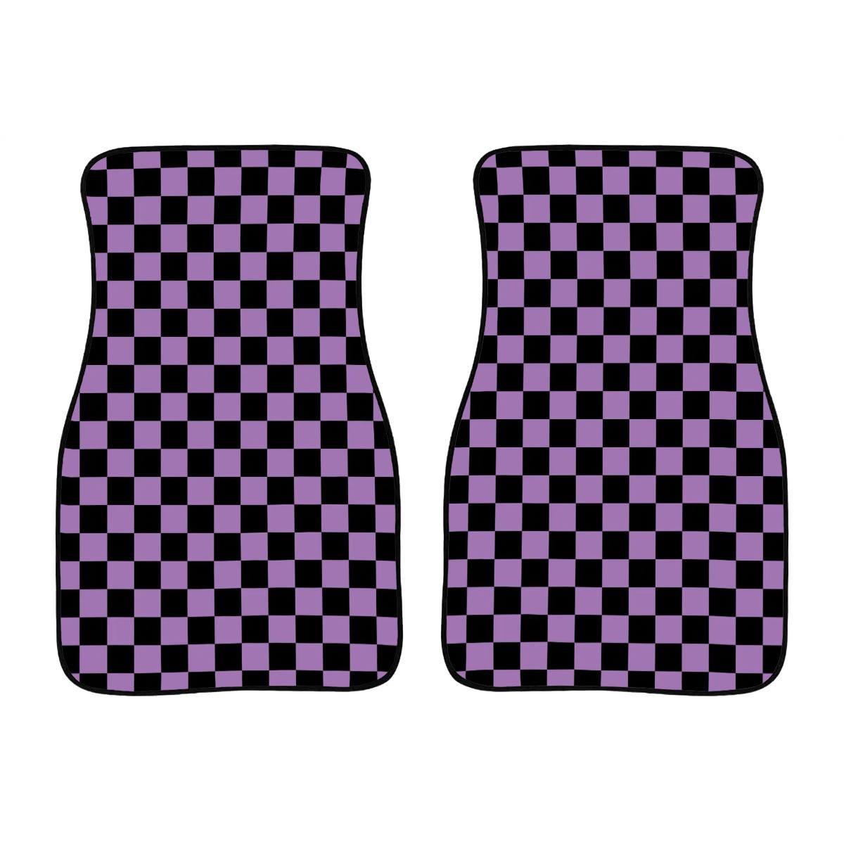 Black & Purple Checkered Car Mats - Set of 2 - Front