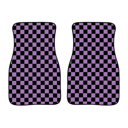 Black & Purple Checkered Car Mats - Set of 2 - Front