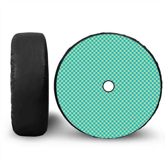 Blue & Green Mini Checkered Spare Tire Cover with Camera Hole
