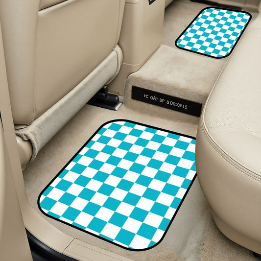 White & Blue Checkered Car Mats - Set of 2 - Rear