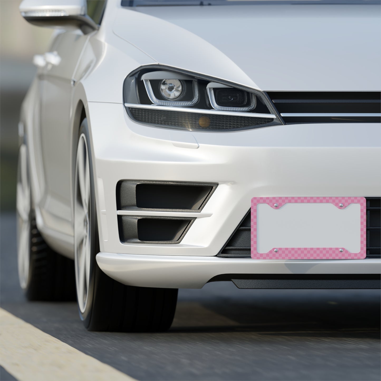 Pink Checkered Metal License Plate Frame