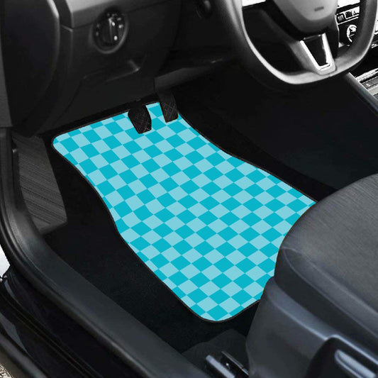 Blue Checkered Car Mats - Set of 2 - Front