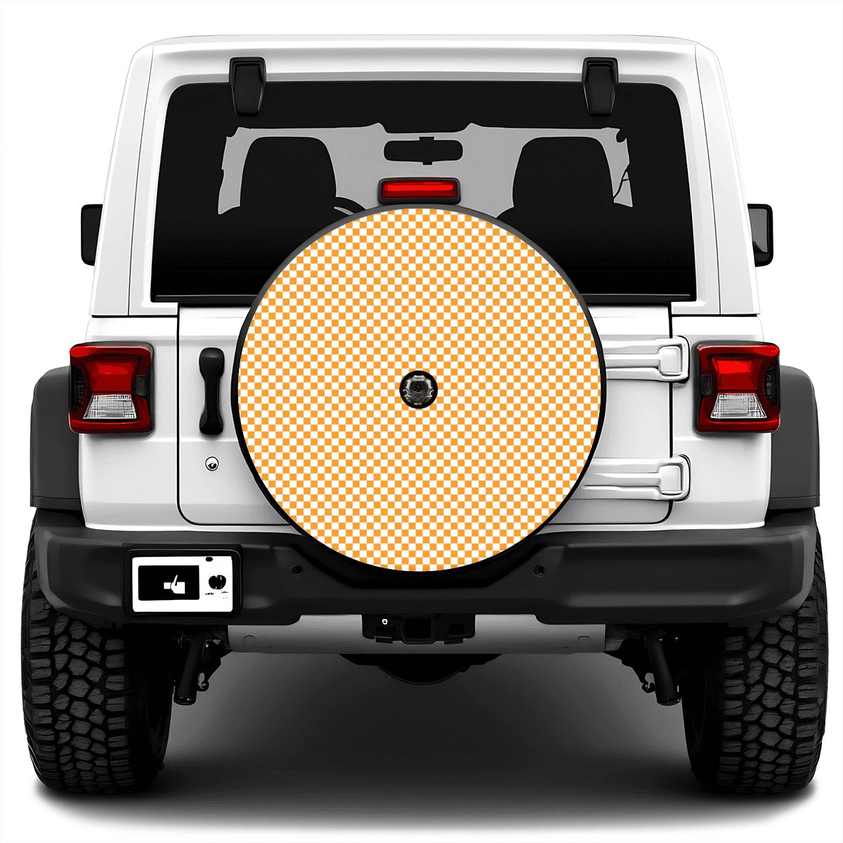 White & Orange Mini Checkered Spare Tire Cover with Camera Hole