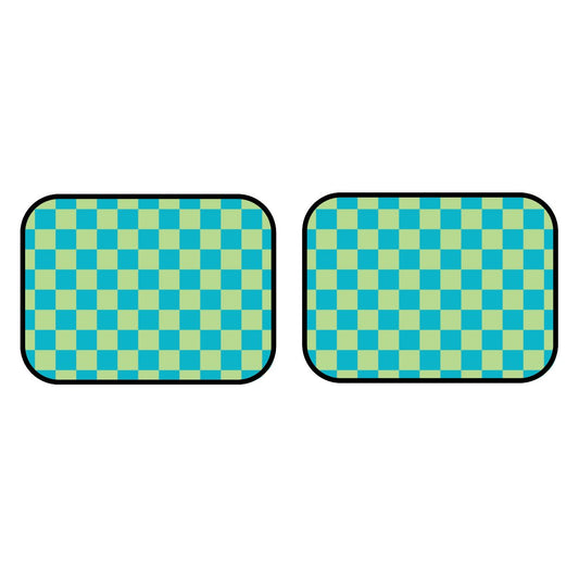 Blue & Green Checkered Car Mats - Set of 2 - Rear