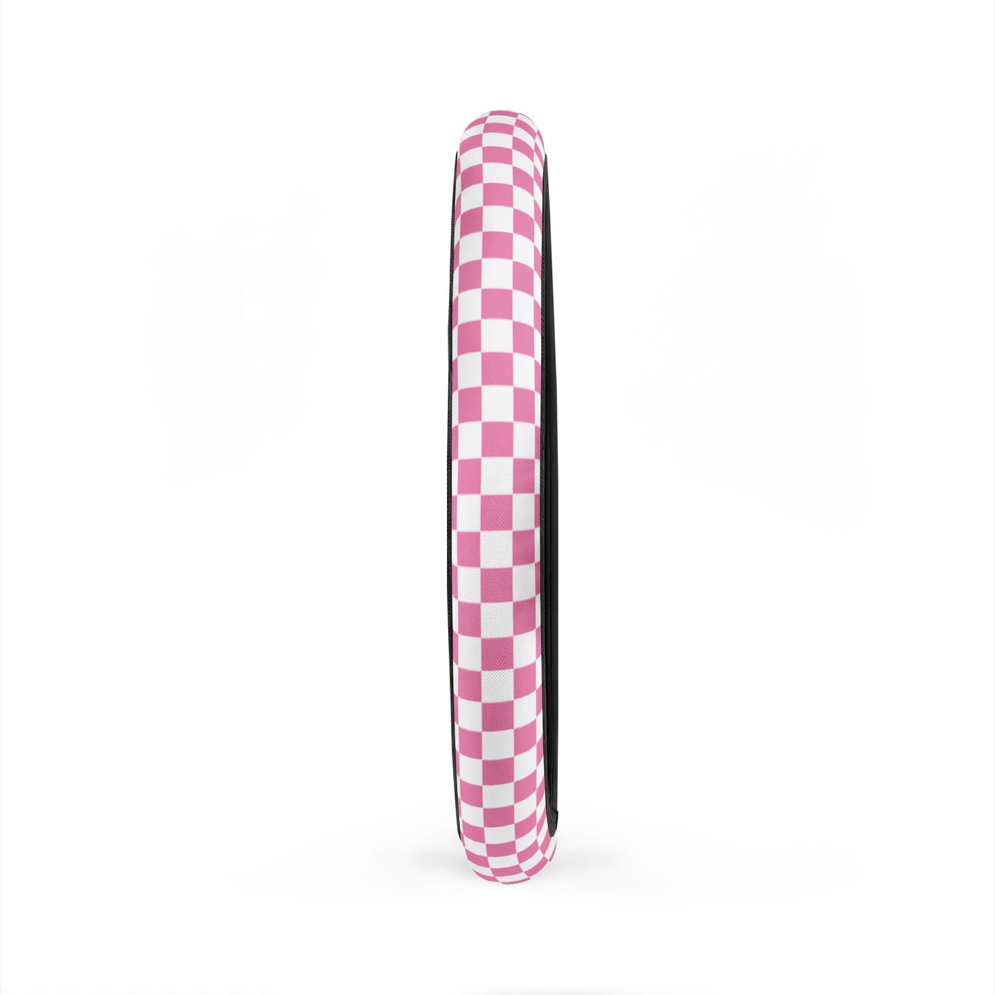 White & Pink Checkered Steering Wheel Cover