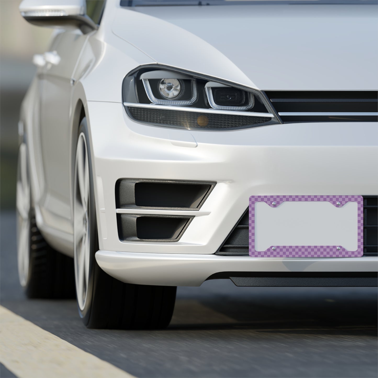 Purple Checkered Metal License Plate Frame